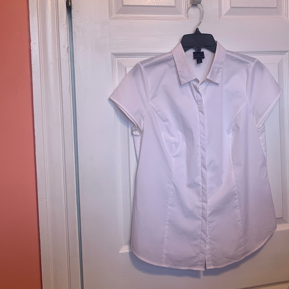 Worthington White Short-Sleeve Button-Front Blouse